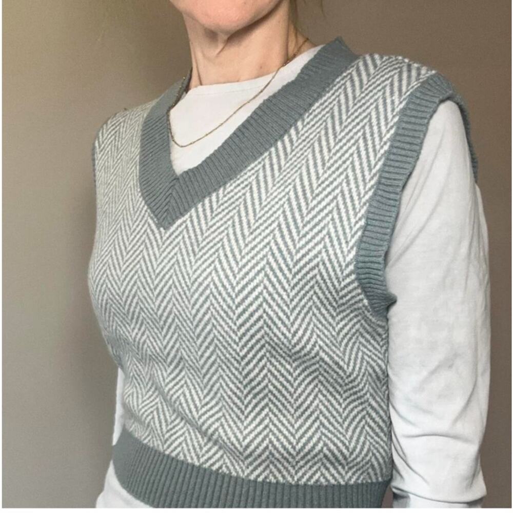 Sincerely Jules Herringbone Vest Cropped Green Size L - Picture 3 of 7